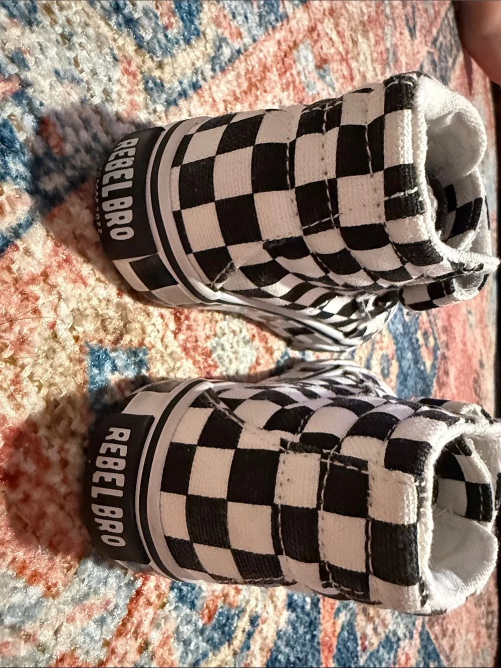 Kids' Checkerboard High-Top Sneakers in Black & White